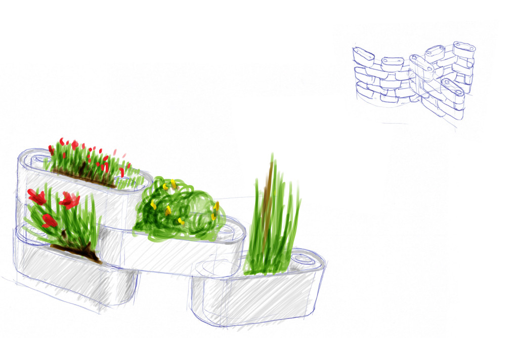 design ideation sketch for an indoors vertical garden